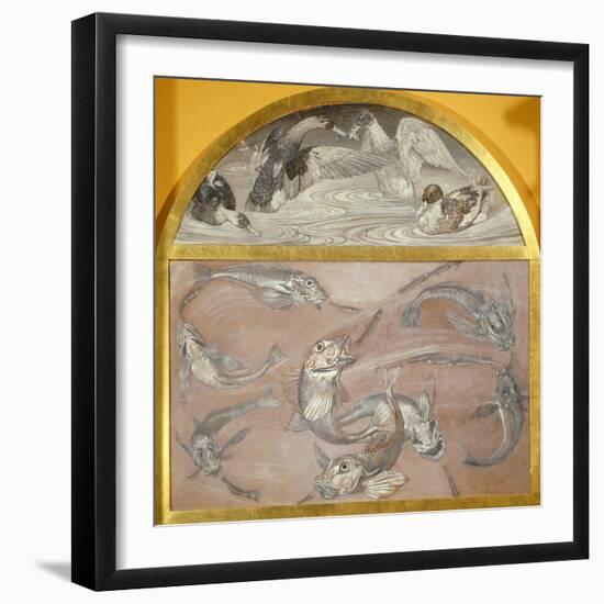 Diptych with Fish and Ducks in Pond-Edoardo Gioja-Framed Premium Giclee Print