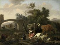 Landscape with Herdsmen and Cattle, Dirck Van Bergen-Dirck van Bergen-Framed Stretched Canvas