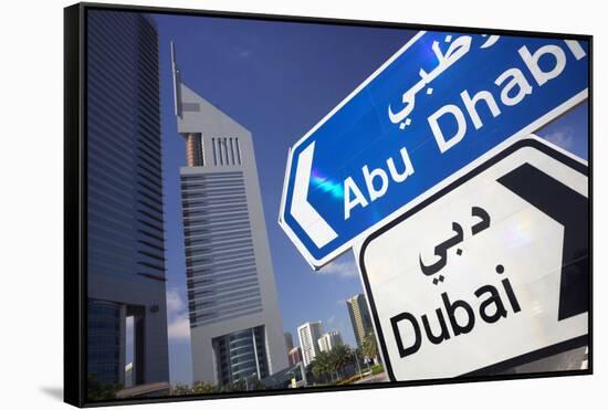 Direction Signs on Sheikh Zayed Road in Dubai-Jon Hicks-Framed Stretched Canvas