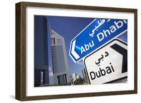 Direction Signs on Sheikh Zayed Road in Dubai-Jon Hicks-Framed Photographic Print