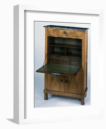 Directoire Style Veined Walnut Secretary with St Anne Marble Top and Oak Interior-null-Framed Giclee Print