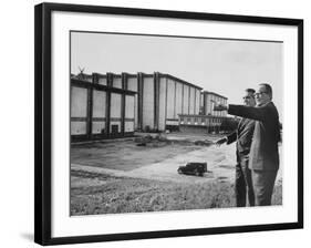 Director and Producer Dino De Laurentis with Jack Valenti-Carlo Bavagnoli-Framed Premium Photographic Print