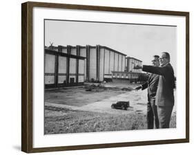 Director and Producer Dino De Laurentis with Jack Valenti-Carlo Bavagnoli-Framed Premium Photographic Print