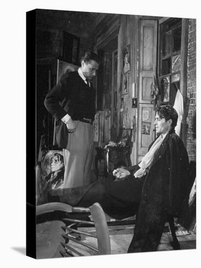 Director Carol Reed Working with Actor James Mason on Set of the Moive "Odd Man Out"-null-Stretched Canvas