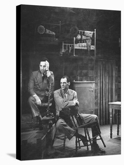 Director Elia Kazan and Playwright Arthur Miller Sitting on Broadway Set of Death of a Salesman-W^ Eugene Smith-Stretched Canvas