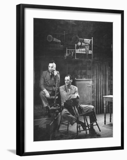 Director Elia Kazan and Playwright Arthur Miller Sitting on Broadway Set of Death of a Salesman-W^ Eugene Smith-Framed Premium Photographic Print