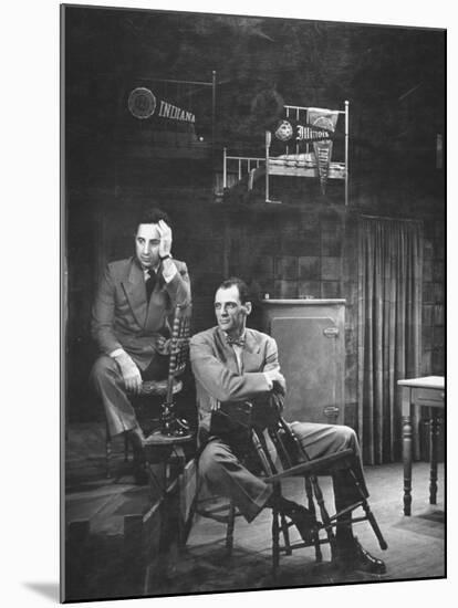 Director Elia Kazan and Playwright Arthur Miller Sitting on Broadway Set of Death of a Salesman-W^ Eugene Smith-Mounted Premium Photographic Print