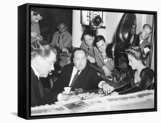 Director Hitchcock Directing a Scrabble Scene with Joan Fontaine in Suspicion-null-Framed Stretched Canvas