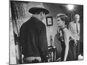 Director Howard Hawks Coaching Actress Angie Dickinson on Set for "Rio Bravo"-Allan Grant-Mounted Premium Photographic Print