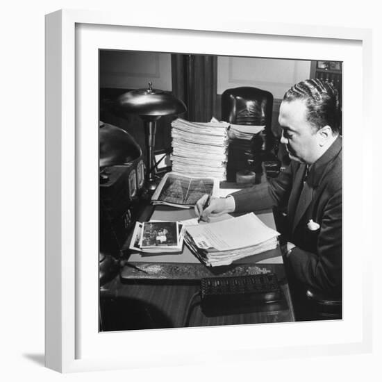 Director of the Fbi J. Edgar Hoover Working at His Desk-null-Framed Photographic Print