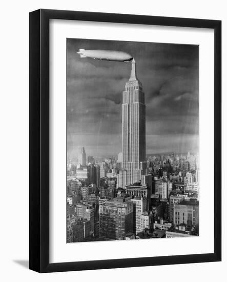 Dirigible Docked at Empire State Building-null-Framed Photographic Print