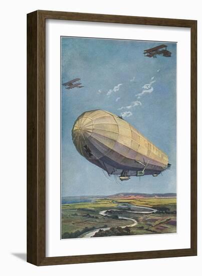 Dirigible with Biplanes-null-Framed Art Print