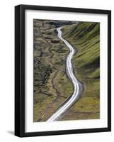 Dirt Road and Moss Covered Mountains, Landmannalaugar, Southern Highlands, Iceland-Peter Adams-Framed Photographic Print