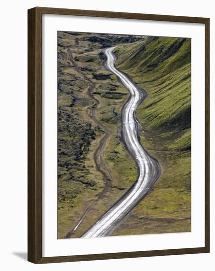 Dirt Road and Moss Covered Mountains, Landmannalaugar, Southern Highlands, Iceland-Peter Adams-Framed Photographic Print
