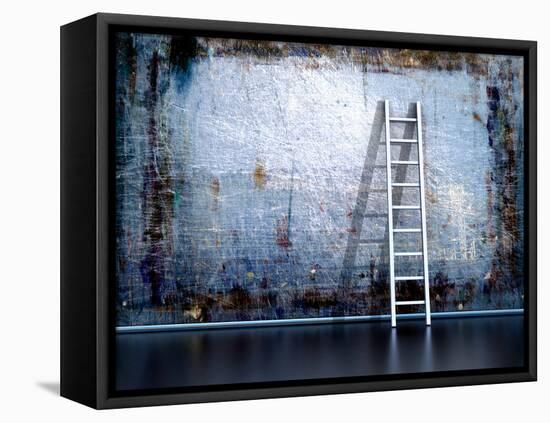 Dirty Grunge Wall With Wooden Ladder-ArchMan-Framed Stretched Canvas