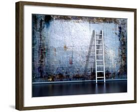 Dirty Grunge Wall With Wooden Ladder-ArchMan-Framed Photographic Print