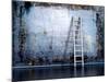 Dirty Grunge Wall With Wooden Ladder-ArchMan-Mounted Photographic Print