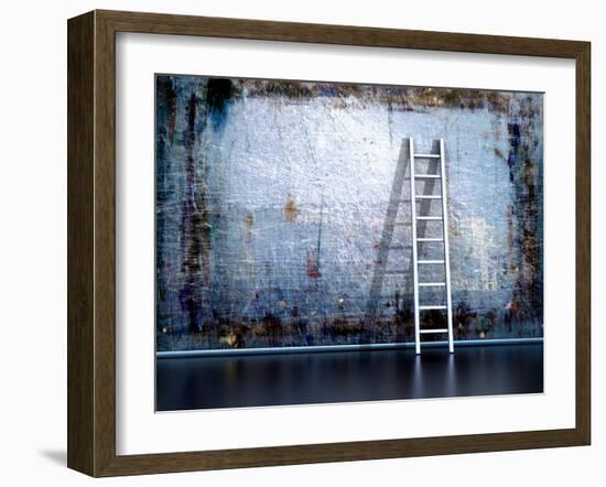 Dirty Grunge Wall With Wooden Ladder-ArchMan-Framed Photographic Print