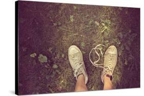 Dirty Sneakers on a Weedy Lawn. Instagram Effect-soupstock-Stretched Canvas