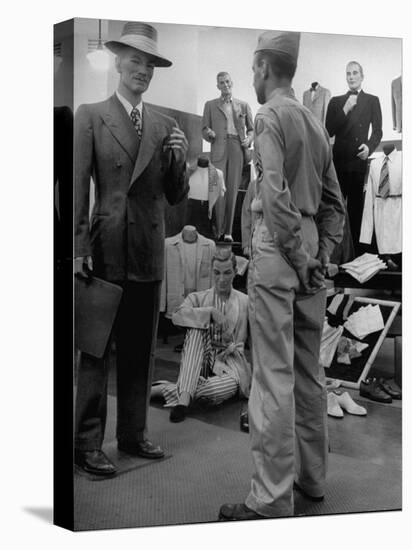 Discharged Gi Looking at New Suit Fashions-Nina Leen-Stretched Canvas