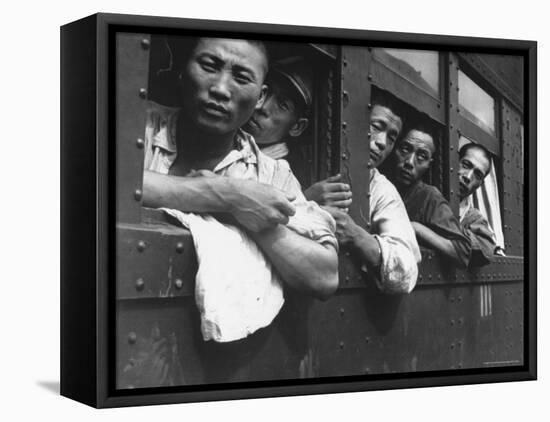 Discharged Japanese Soldiers Take Advantage of Free Transportation After WWII in Hiroshima, Japan-Wayne Miller-Framed Stretched Canvas