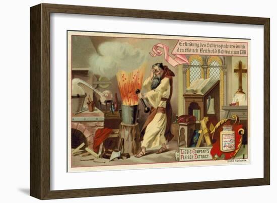 Discovery of Gunpowder by the Monk Berthold Schwarz, 1318-null-Framed Giclee Print