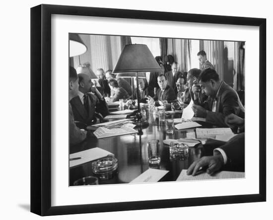 Discussion of N.Y.C. Being Bankrupt, Brings the Board of Estimate Together with Mayor Robert Wagner-Cornell Capa-Framed Premium Photographic Print