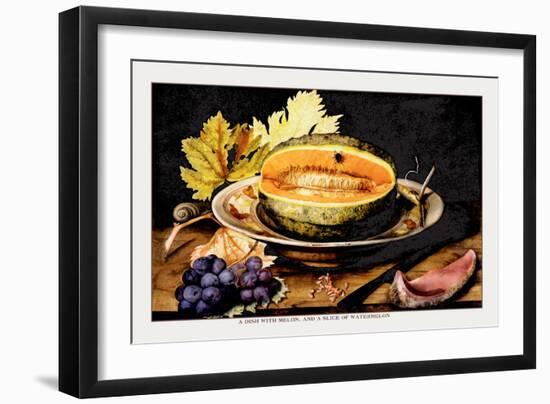 Dish with Melons and a Slice of Watermelon-Giovanna Garzoni-Framed Art Print