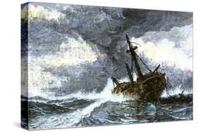 Dismasted Ship Driftng at Sea after a Storm-null-Stretched Canvas