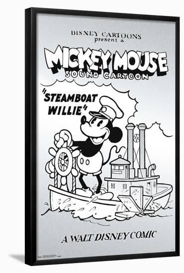Disney Mickey Mouse - Black and White Steamboat Willie-Trends International-Framed Poster