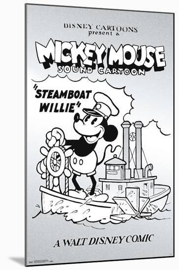 Disney Mickey Mouse - Black and White Steamboat Willie-Trends International-Mounted Poster