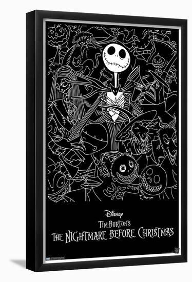 Disney Tim Burton's The Nightmare Before Christmas - Black and White-Trends International-Framed Poster