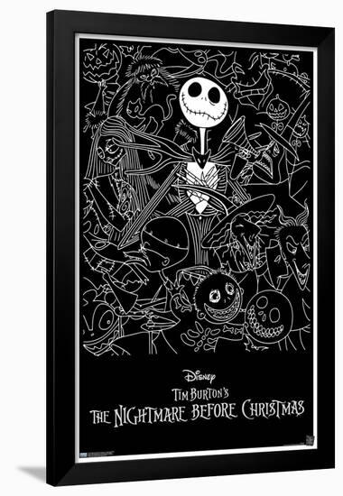 Disney Tim Burton's The Nightmare Before Christmas - Black and White-Trends International-Framed Poster