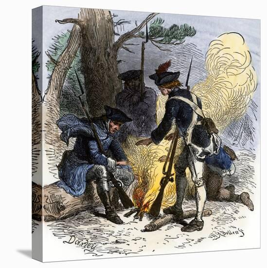 Dispirited American Soldiers Huddle around a Campfire at Valley Forge-null-Stretched Canvas