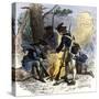 Dispirited American Soldiers Huddle around a Campfire at Valley Forge-null-Stretched Canvas