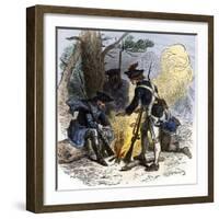 Dispirited American Soldiers Huddle around a Campfire at Valley Forge-null-Framed Giclee Print