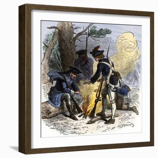 Dispirited American Soldiers Huddle around a Campfire at Valley Forge-null-Framed Giclee Print