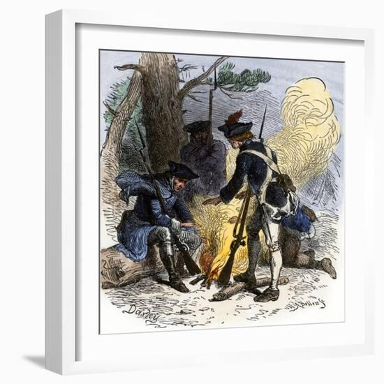 Dispirited American Soldiers Huddle around a Campfire at Valley Forge-null-Framed Giclee Print