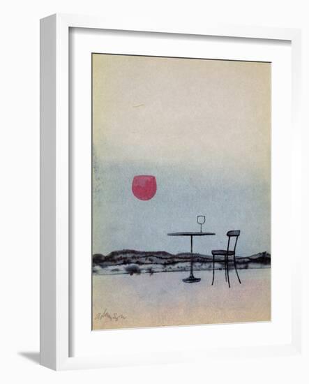 Displaced Red Wine from Glass on Outside Table Becomes the Setting Sun-George Adamson-Framed Giclee Print