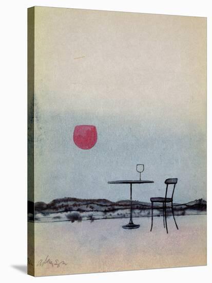 Displaced Red Wine from Glass on Outside Table Becomes the Setting Sun-George Adamson-Stretched Canvas