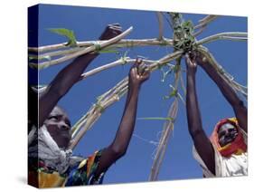 Displaced Sudanese Women Try to Rebuild their Tents in Refugee Camp in the Darfur Area of Sudan-null-Stretched Canvas