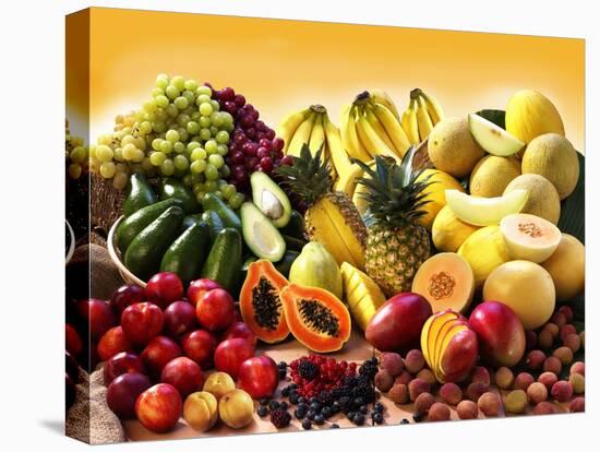 Display of Exotic Fruit with Stone Fruits, Berries and Avocados-null-Stretched Canvas