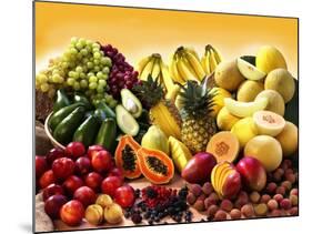 Display of Exotic Fruit with Stone Fruits, Berries and Avocados-null-Mounted Photographic Print