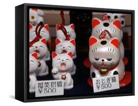 Display of Lucky Cats, Japanese Cultural Icon for Good Fortune, Akasaka, Tokyo, Japan-Nancy & Steve Ross-Framed Stretched Canvas