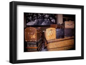 Display of old trunks and suitcases at Ellis Island National Park, New York City, New York-null-Framed Photographic Print