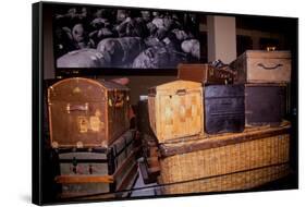 Display of old trunks and suitcases at Ellis Island National Park, New York City, New York-null-Framed Stretched Canvas