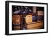 Display of old trunks and suitcases at Ellis Island National Park, New York City, New York-null-Framed Photographic Print