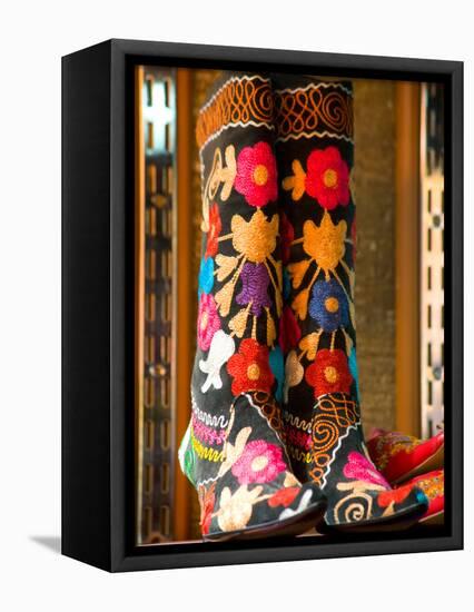 Display of Shoes for Sale at Vendors Booth, Spice Market, Istanbul, Turkey-Darrell Gulin-Framed Stretched Canvas