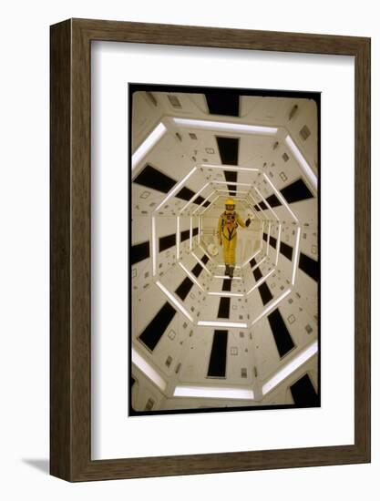 Distance Shot of Actor in Astronaut Suit Walking Through Geometrically Designed Hal Computer Center-Dmitri Kessel-Framed Photographic Print