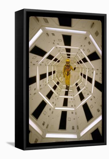 Distance Shot of Actor in Astronaut Suit Walking Through Geometrically Designed Hal Computer Center-Dmitri Kessel-Framed Stretched Canvas